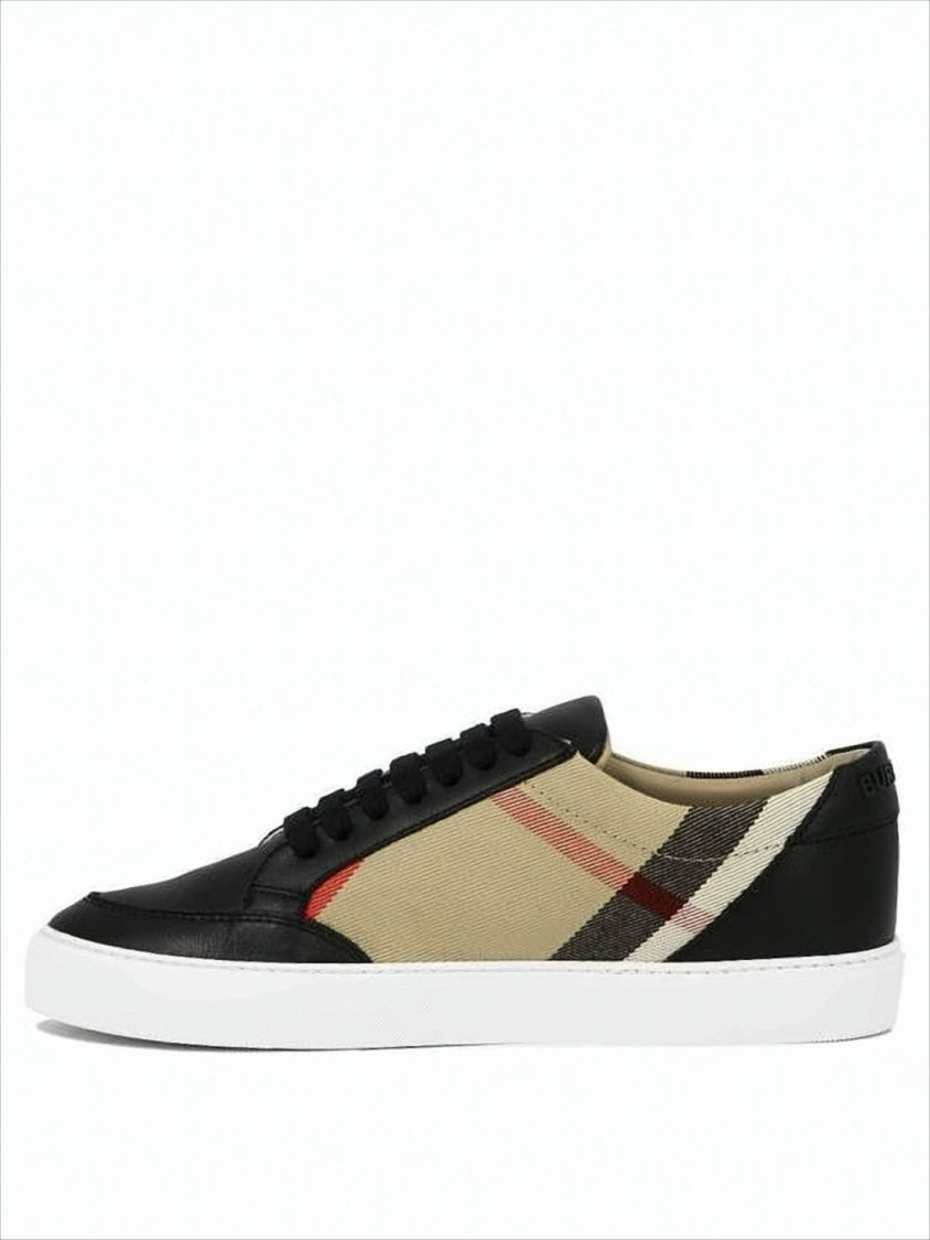 Burberry Check Panel Low-Top Sneakers With Smooth