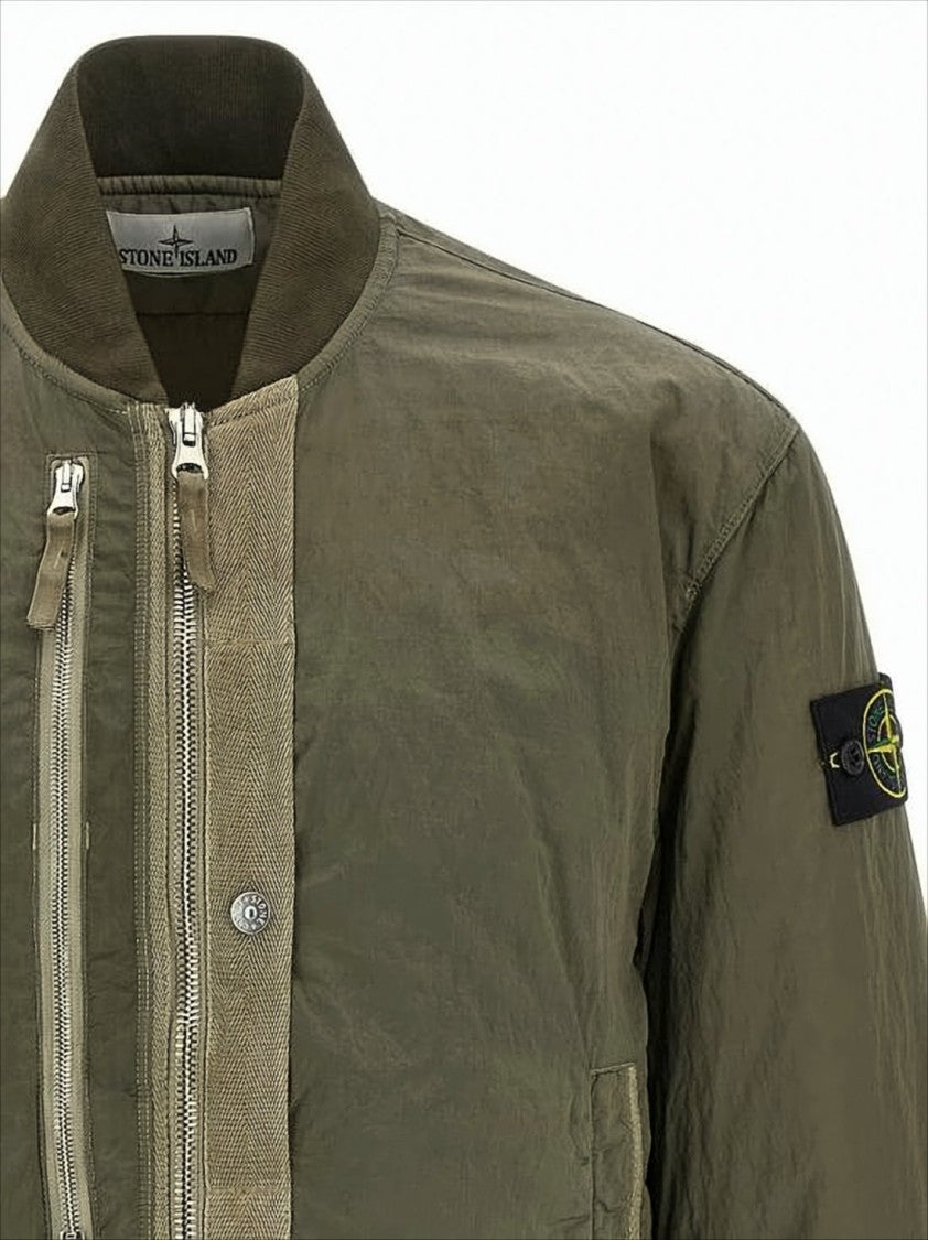 Stone Island Olive Green Bomber Jacket With Signature Patch