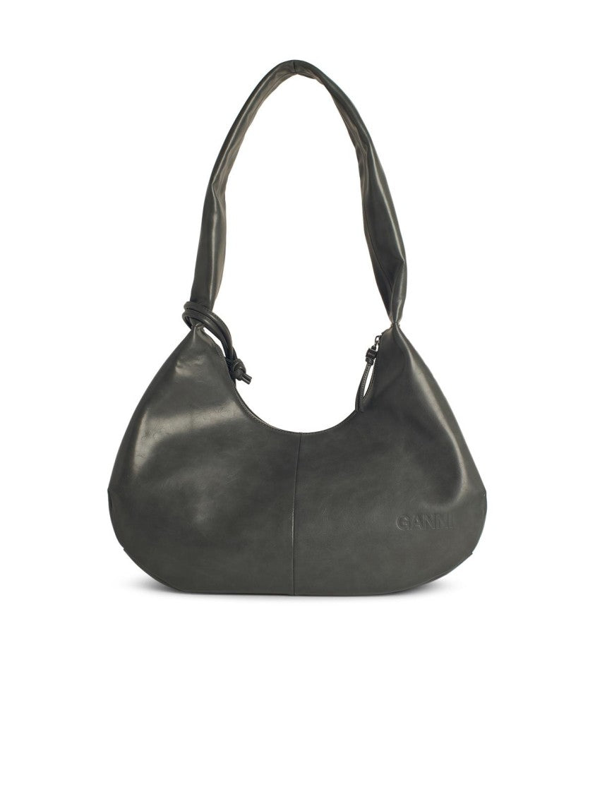 Ganni Bou' Medium Bag In Grey Leather Blend