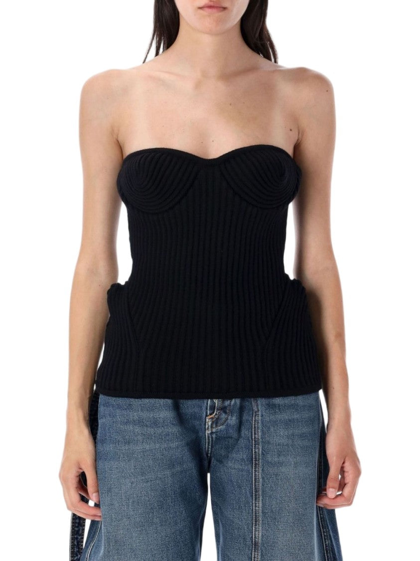 Jean Paul Gaultier Black Strapless Ribbed Wool-Blend Top