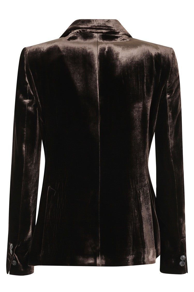 Kiltie Lauren Brown Double-Breasted Velvet Blazer