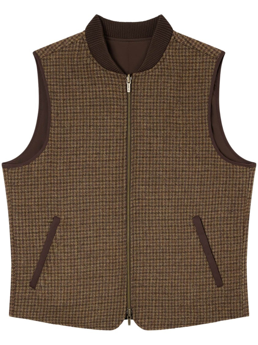 Mc2 Saint Barth Reversible Brown Spencer Wool Vest With Houndstooth Pattern