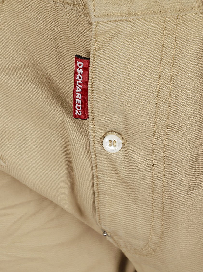 Dsquared2 Beige Cotton Cargo Pants With Distressed Detailing