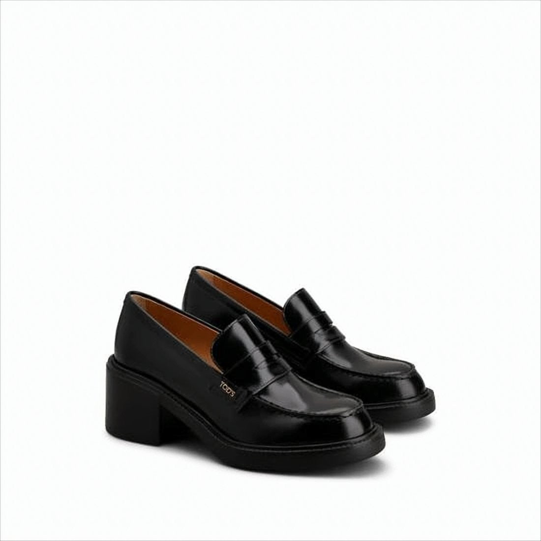 Tod's Polished Leather Penny Loafers With Block Heel