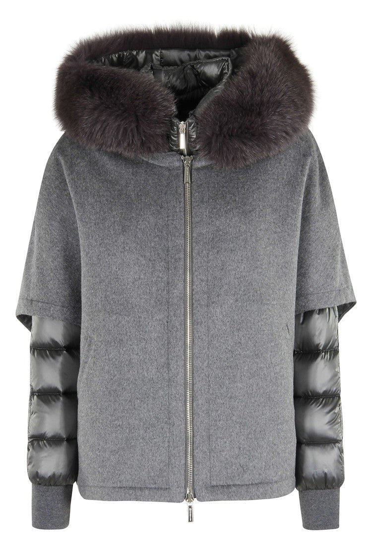 Moorer Moorer Cape Coat With Inner Down Jacket And Fox Fur Hood