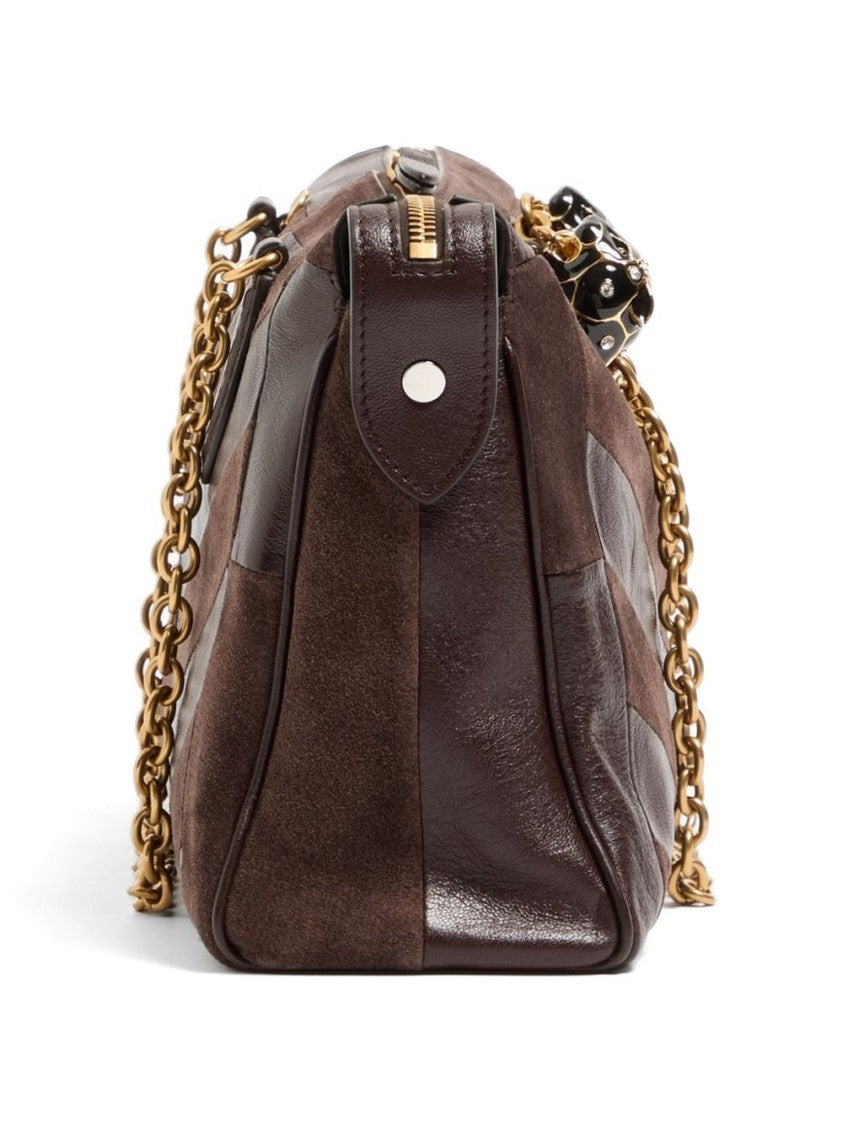 Valentino Garavani Black Chevron Pattern Leather Gold-Tone Shoulder Bag
