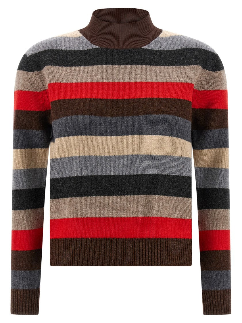 Tory Burch Horizontal Stripe Wool Sweater With High Neck