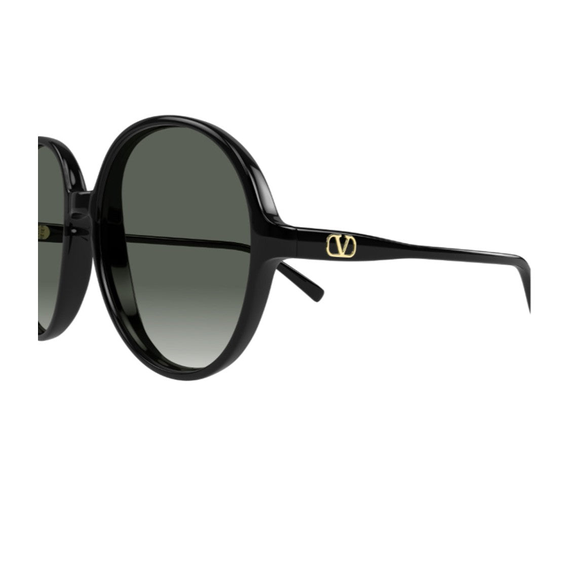 Valentino Black Linea V Logo Recycled Acetate Round Sunglasses