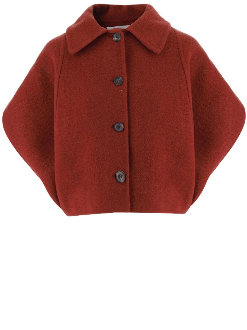 Niccolò Pasqualetti Cropped Voluminous Red Wool Coat With Rounded Sleeves
