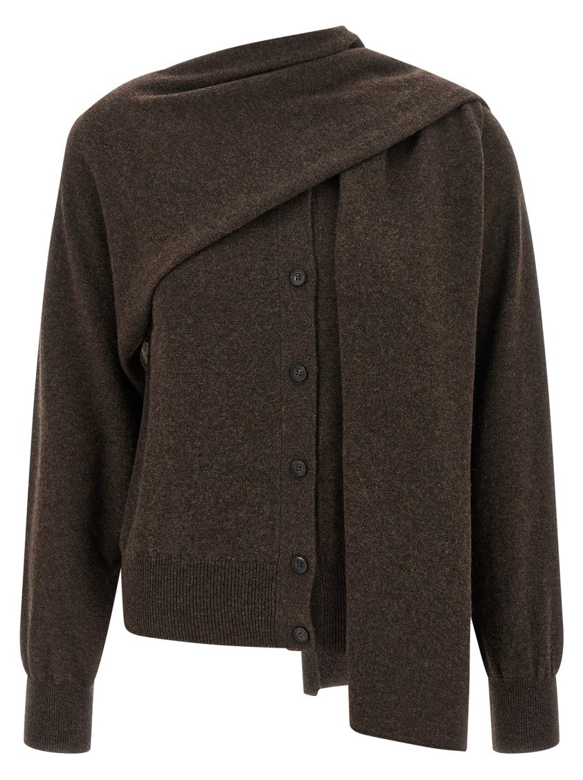 Ferragamo Mélange Cashmere Cardigan With Unique Scarf Insert
