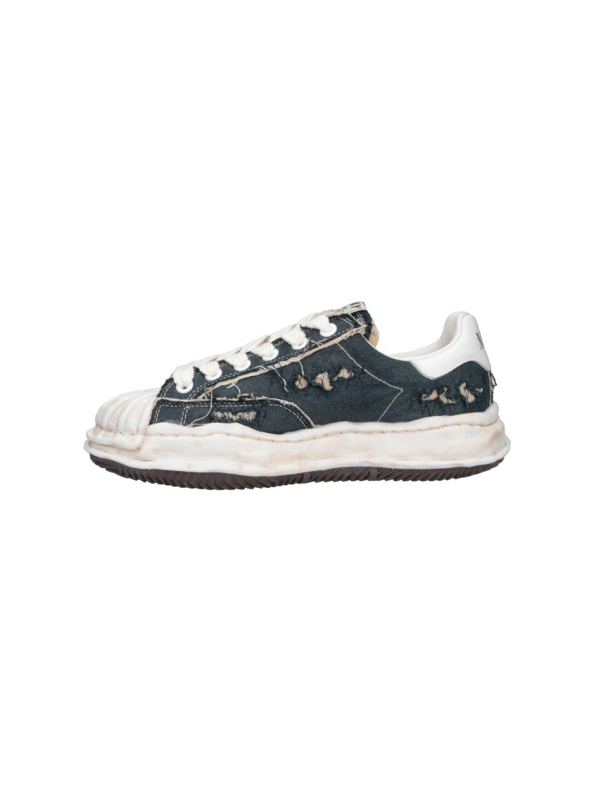 Maison Mihara Yasuhiro Black Blakey Distressed Cotton Rugged Sneakers