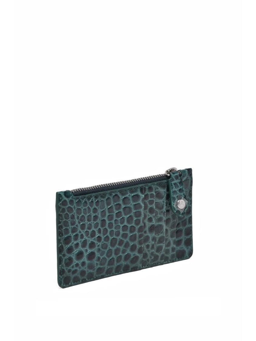 Vivienne Westwood Textured Green Leather Cardholder With Zip Closure