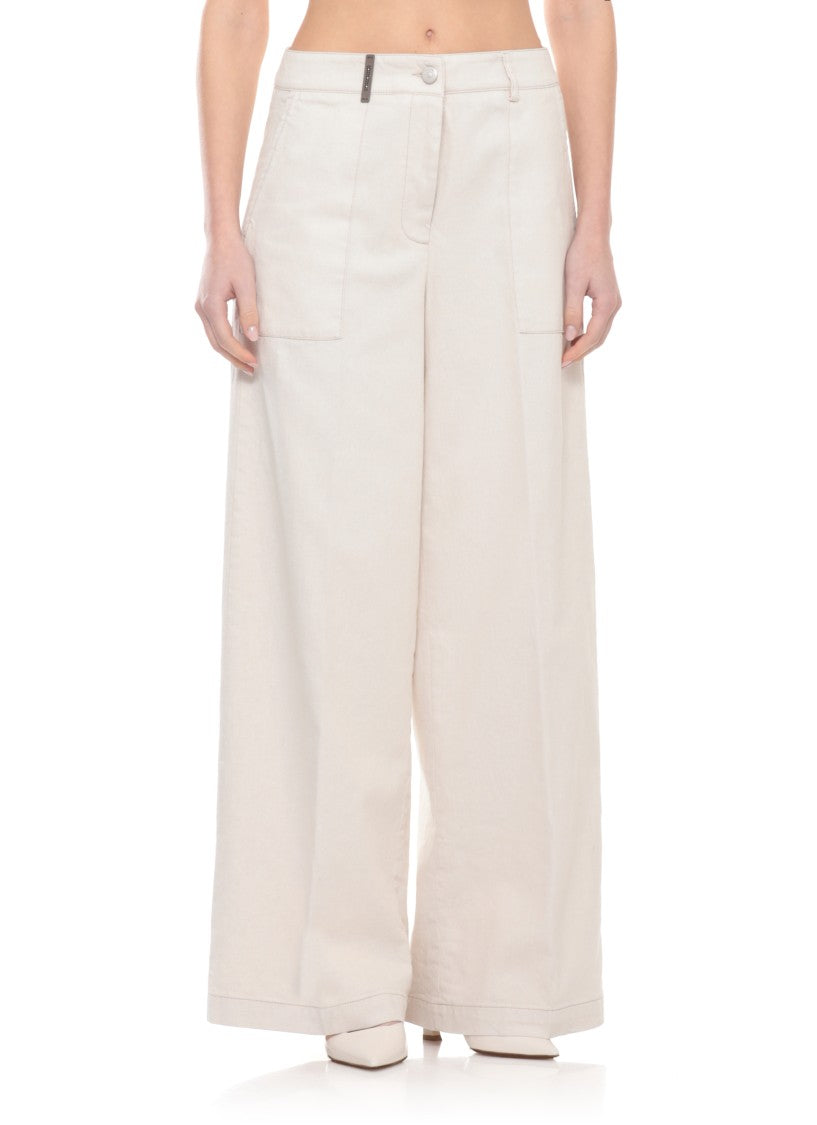 Peserico Ivory Cotton-Blend Straight-Leg Pants