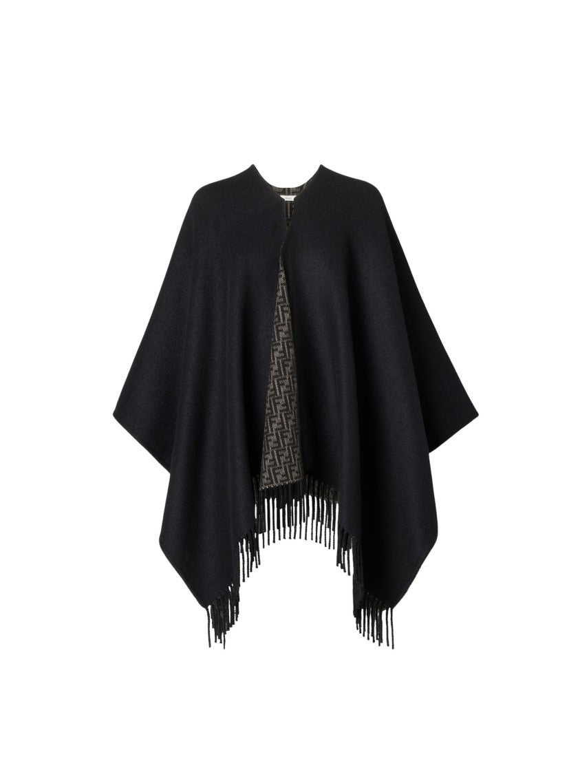 Fendi Double-Sided Poncho With Ff Zucca Jacquard Motif And Fringed Hem