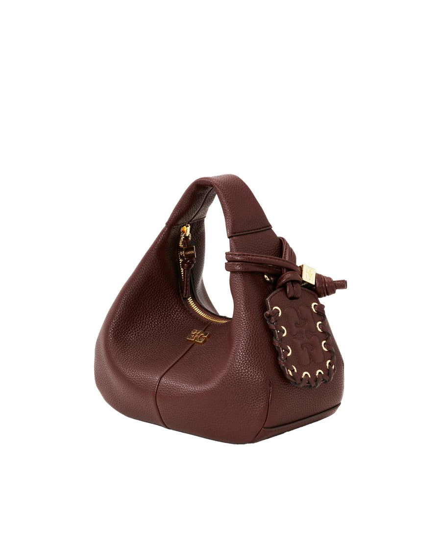 Ganni Mini Hobo Handbag With Adjustable Strap And Mirror Tag