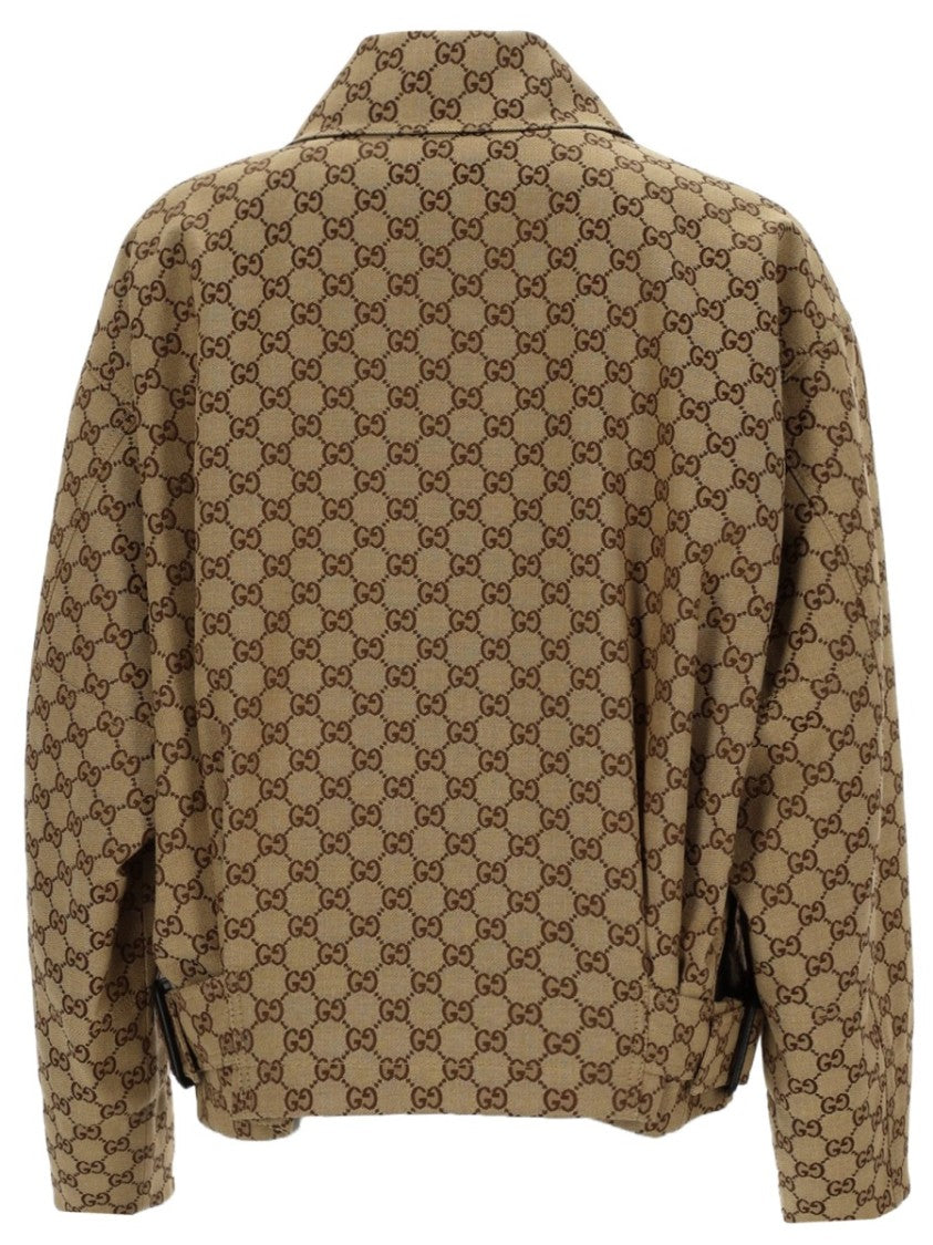 Gucci Cropped Bomber Jacket With Distinctive 'Gg' Textured Pattern