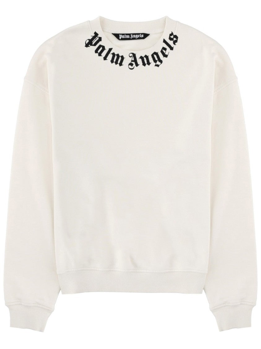 Palm Angels Crew Neckline Black Text Collar Sweatshirt