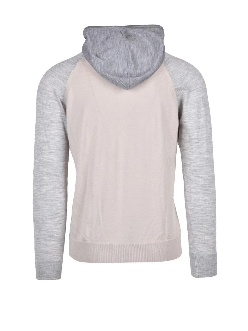 Eleventy Beige Grey Wool Silk Zip Knit Sweatshirt