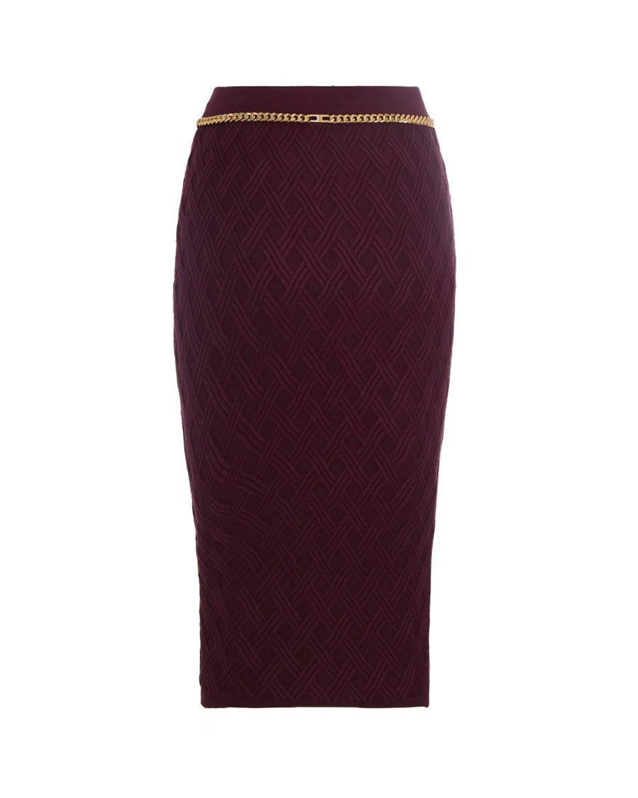 Elisabetta Franchi Merlot Argyle Knit Skirt With Jewel Detail