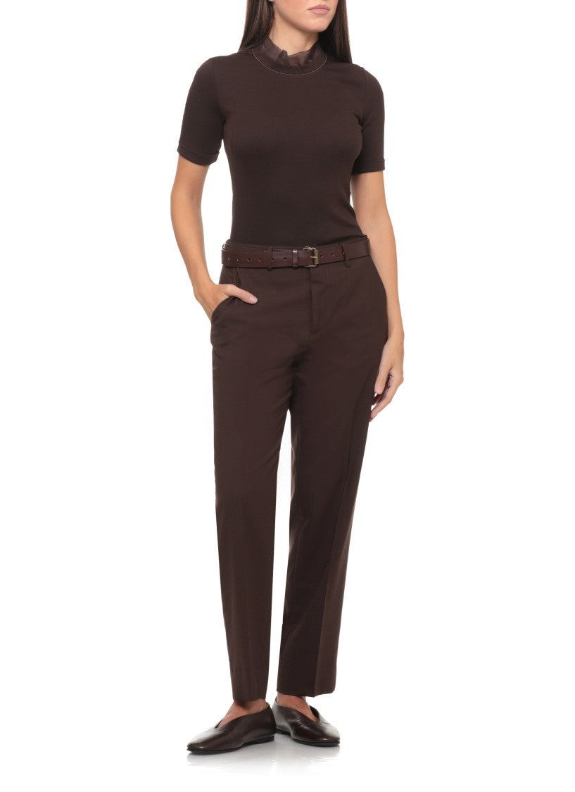Panicale Brown Crewneck Cotton-Silk T-Shirt