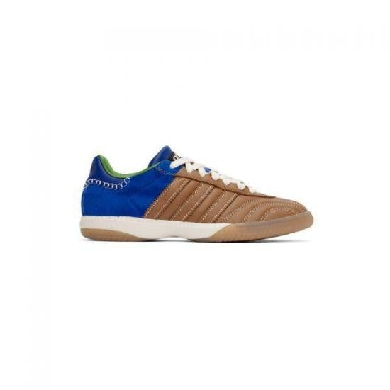 Wales Bonner Brown Leather Quilted Sneakers With Contrasting Blue Details