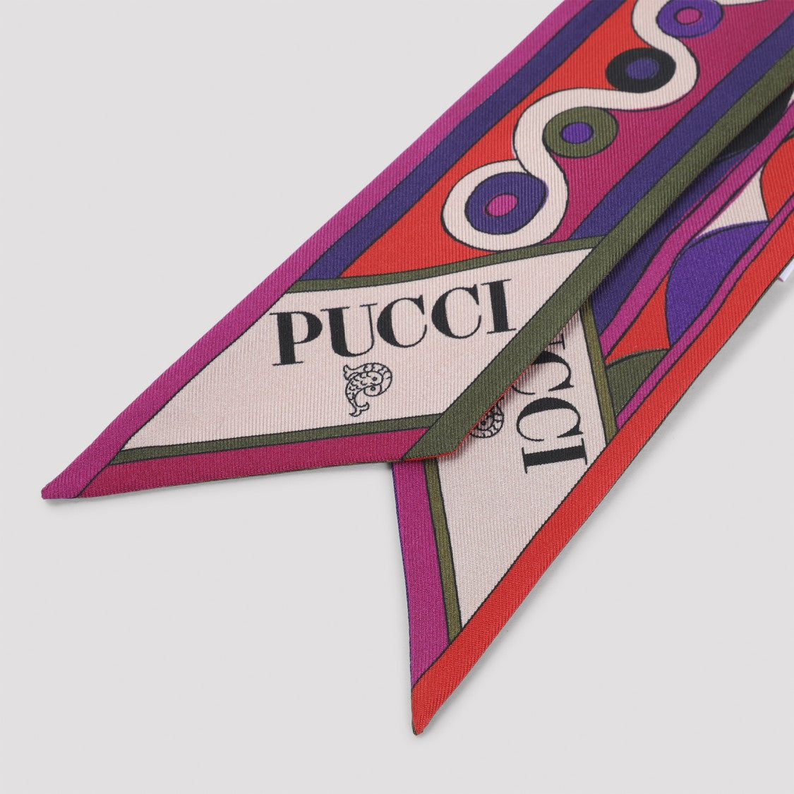 Pucci Multicolor Silk Bandeau With Logo Detail And Pointed Hems