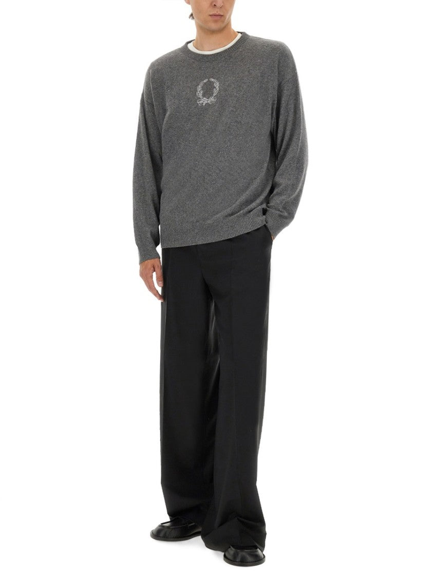 Moschino Relaxed Fit Wide Leg Wool Pants