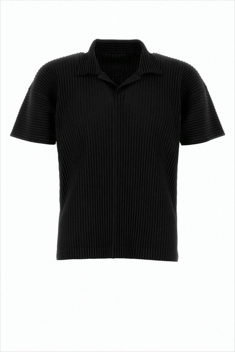 Homme Plissé Issey Miyake Pleated Black Polo Shirt With Boxy Silhouette