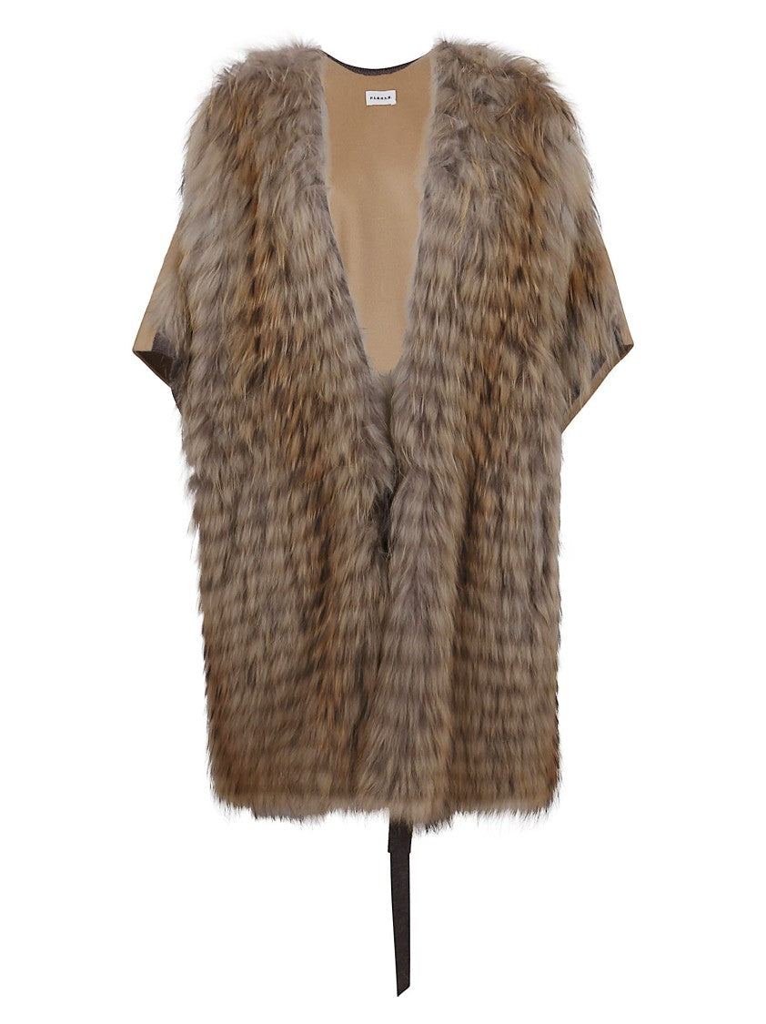 Parosh Wool And Faux Fur Vest With Drop Shoulders And Drawstring Closure