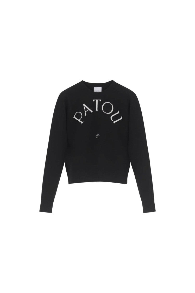 Patou Black Merino Wool Blend Jumper With Jacquard Logo