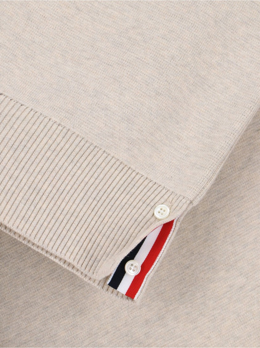 Thom Browne Beige Cotton Crew Neck Sweater With Four-Bar Detail