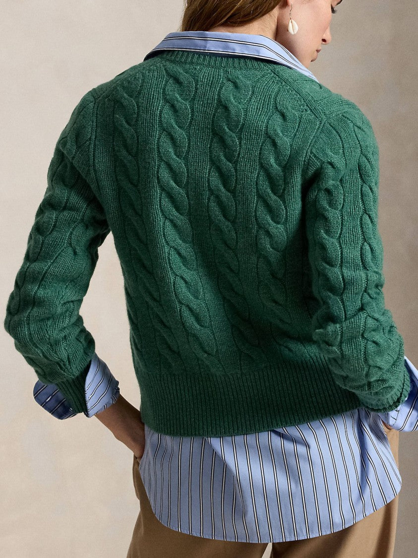 Polo Ralph Lauren Cropped Cable-Knit Cardigan With Wooden Buttons