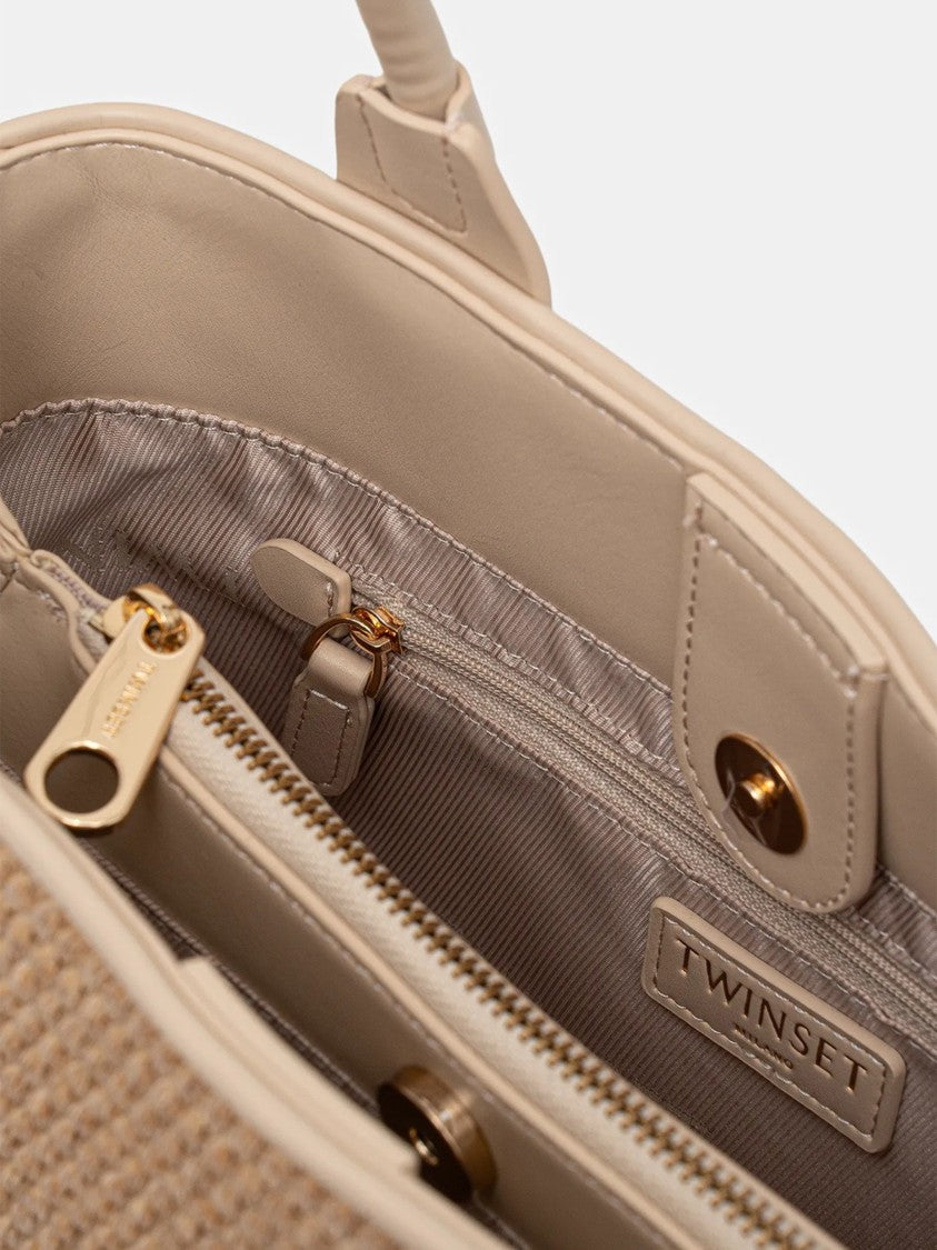 Twin-Set Parchment Rectangular Woven Handbag