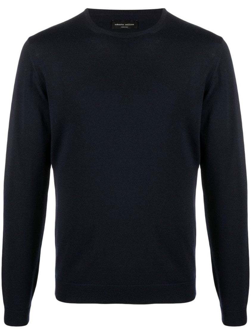 Roberto Collina Fitted Black Crew Neck Sweater
