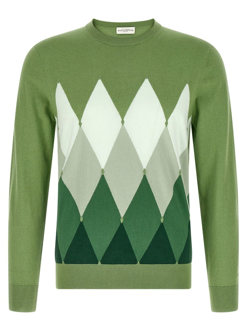 Ballantyne Cashmere-Cotton Blend Argyle Knit Sweater