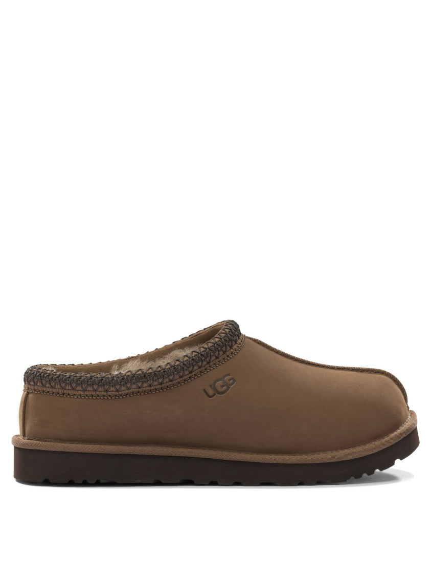 Ugg Brown Leather Loafers With Braided Trim And Plush Interior