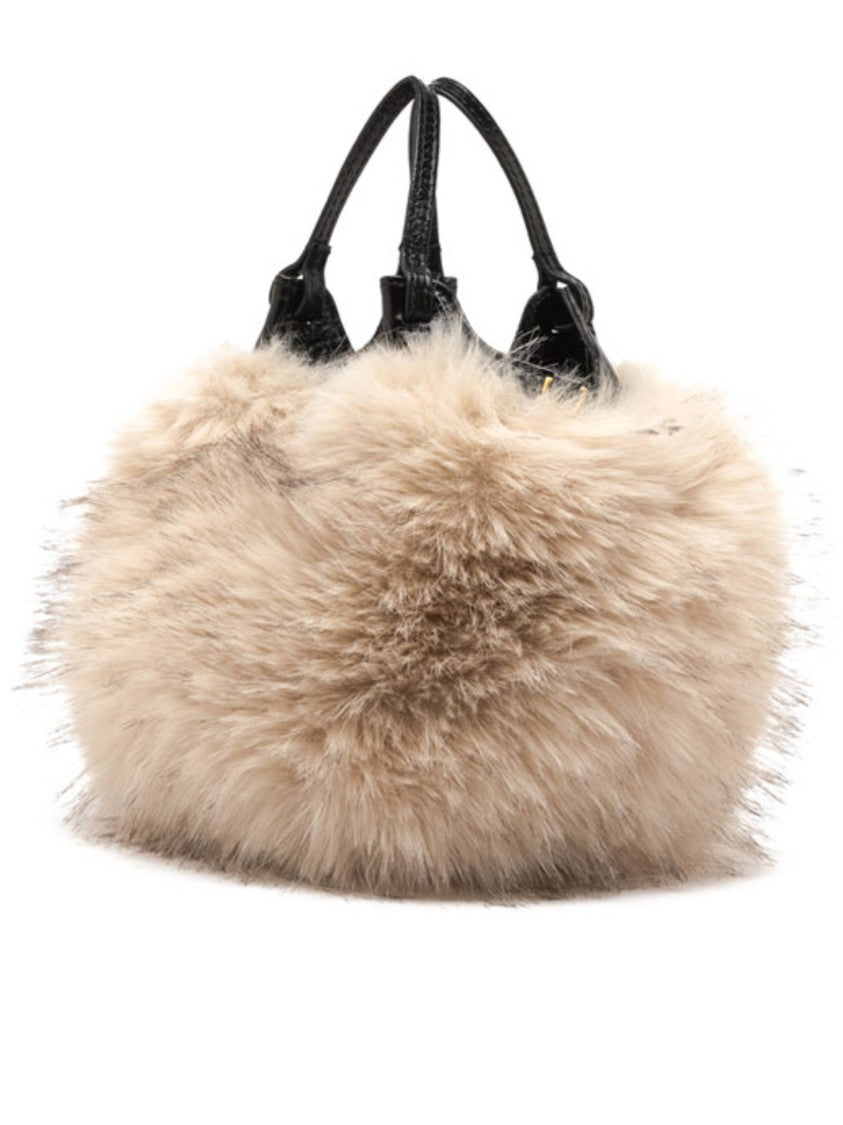 Gianni Chiarini Plush Alabaster Handbag With Black Leather Accents