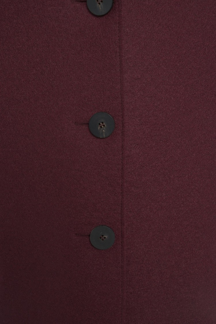 Harris Wharf London Burgundy Virgin Wool Long Coat With Classic Collar And Flap Pockets