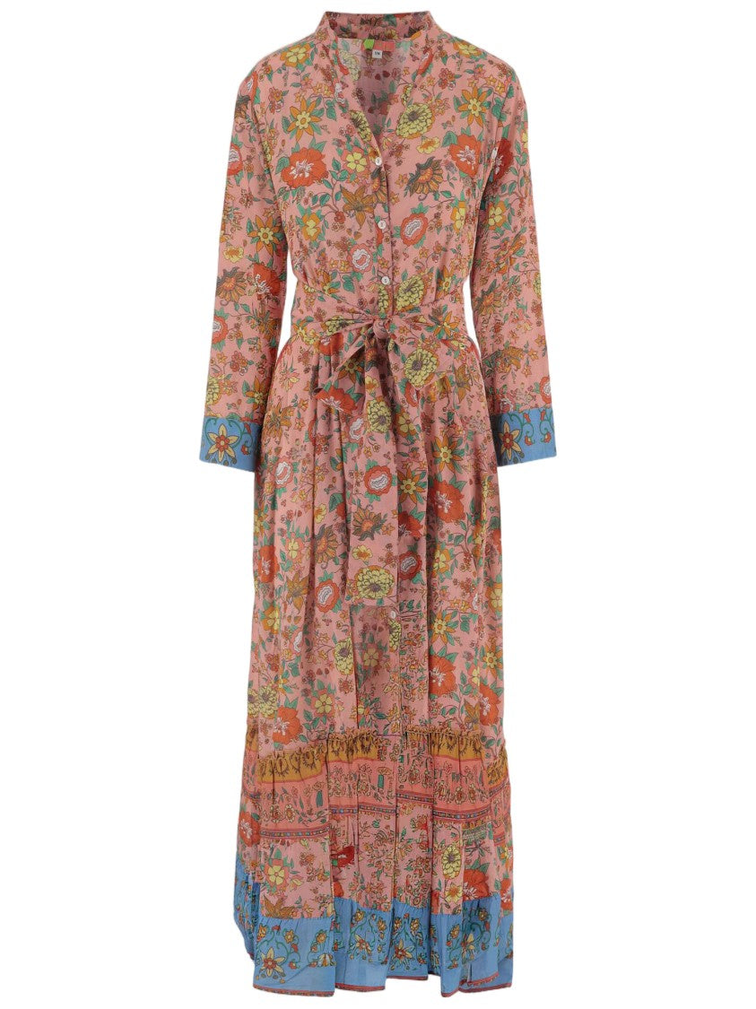 Pep's Cannes Floral-Print Cotton Dress With Mandarin Collar And Ruffled Skirt