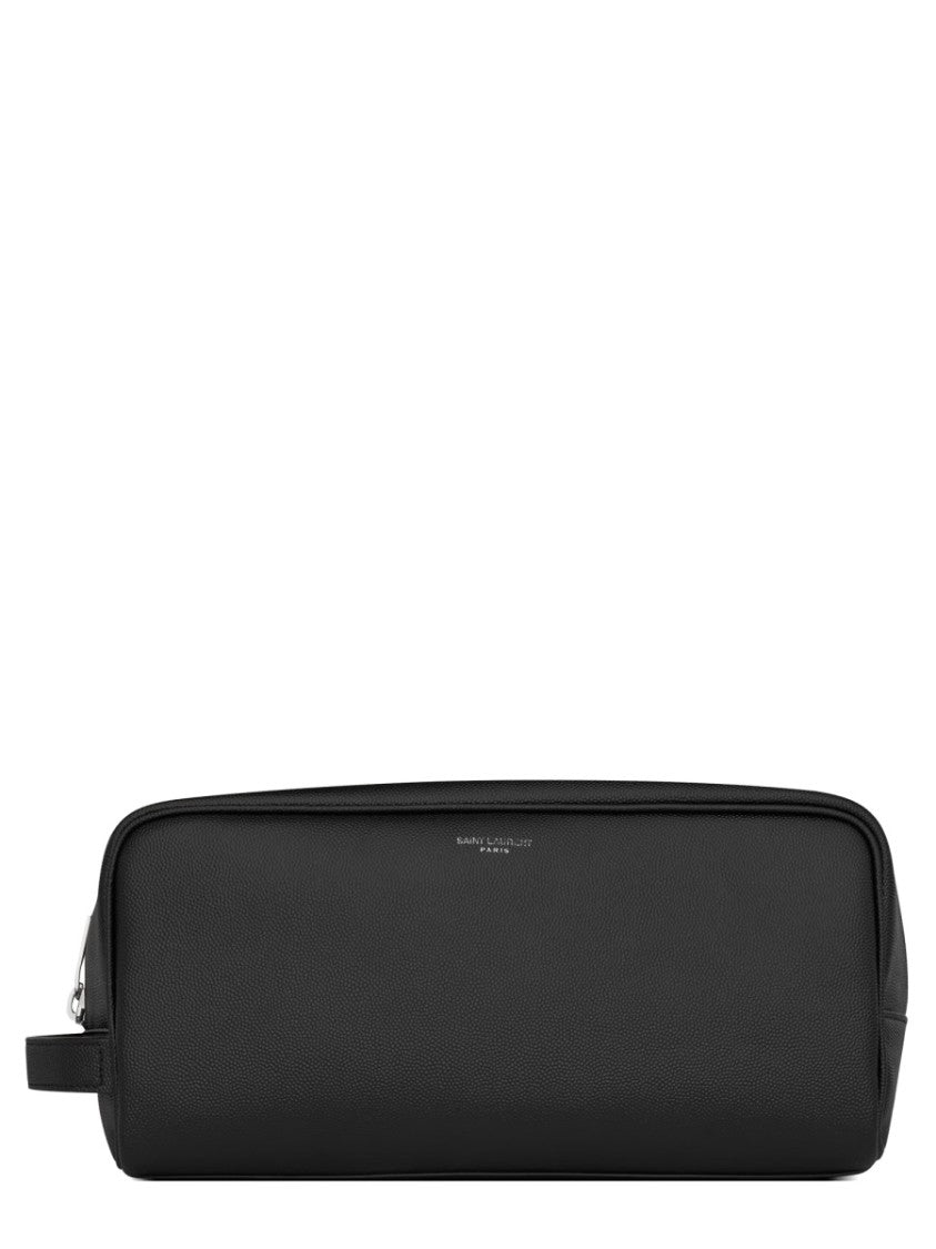 Saint Laurent Sleek Rectangular Beauty Case In Black Calfskin With Logo