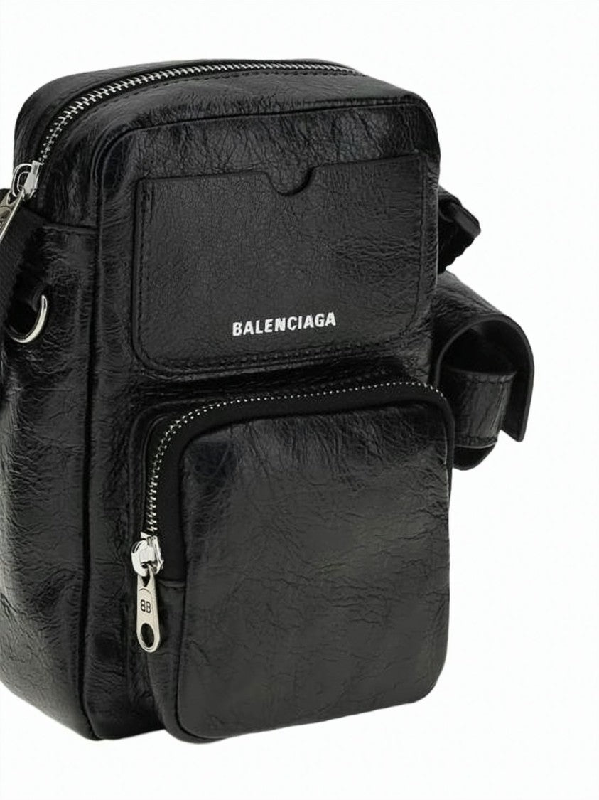 Balenciaga Vertical Crossbody Shoulder Bag With Glossy Textured Finish