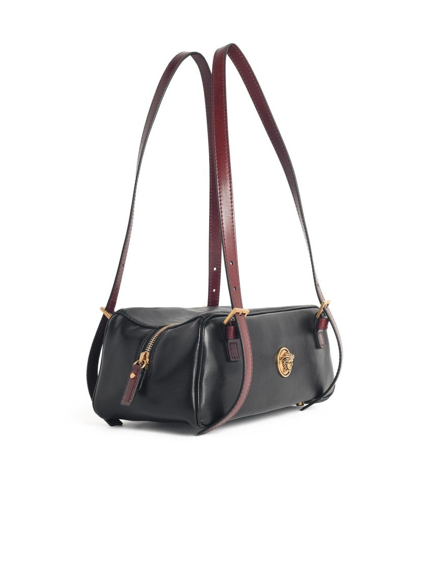 Versace 'Emblème' Black Nappa Leather Bowling Bag
