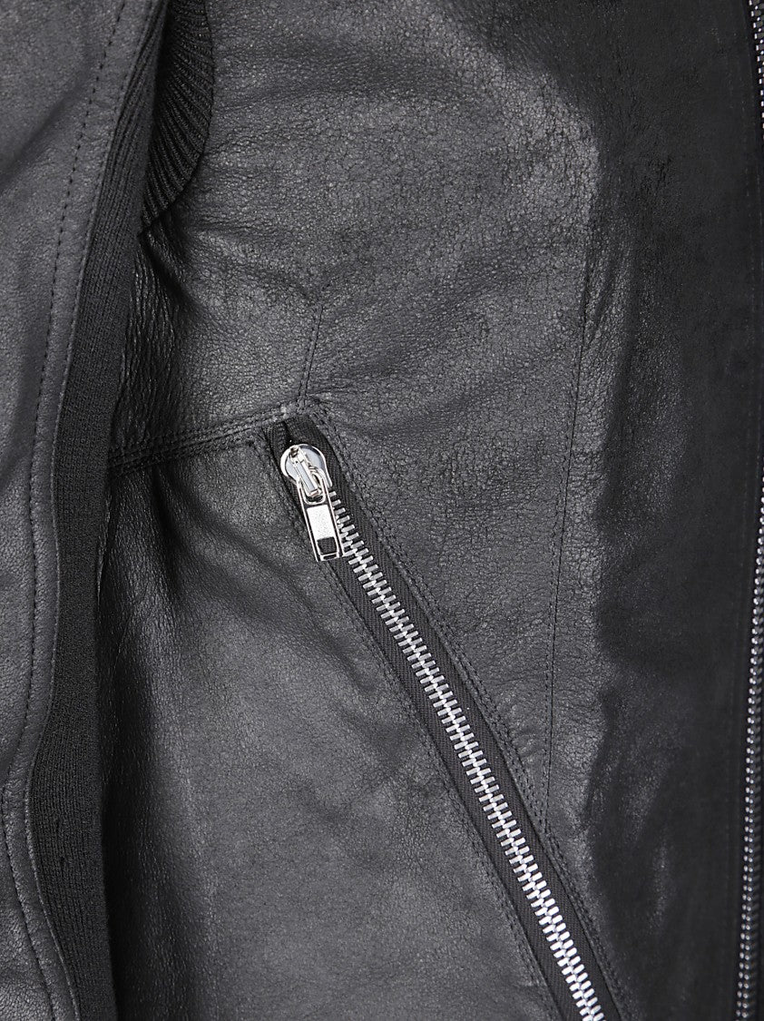 Rick Owens Tailored Black Lamb Leather Jacket With Padded Shoulders