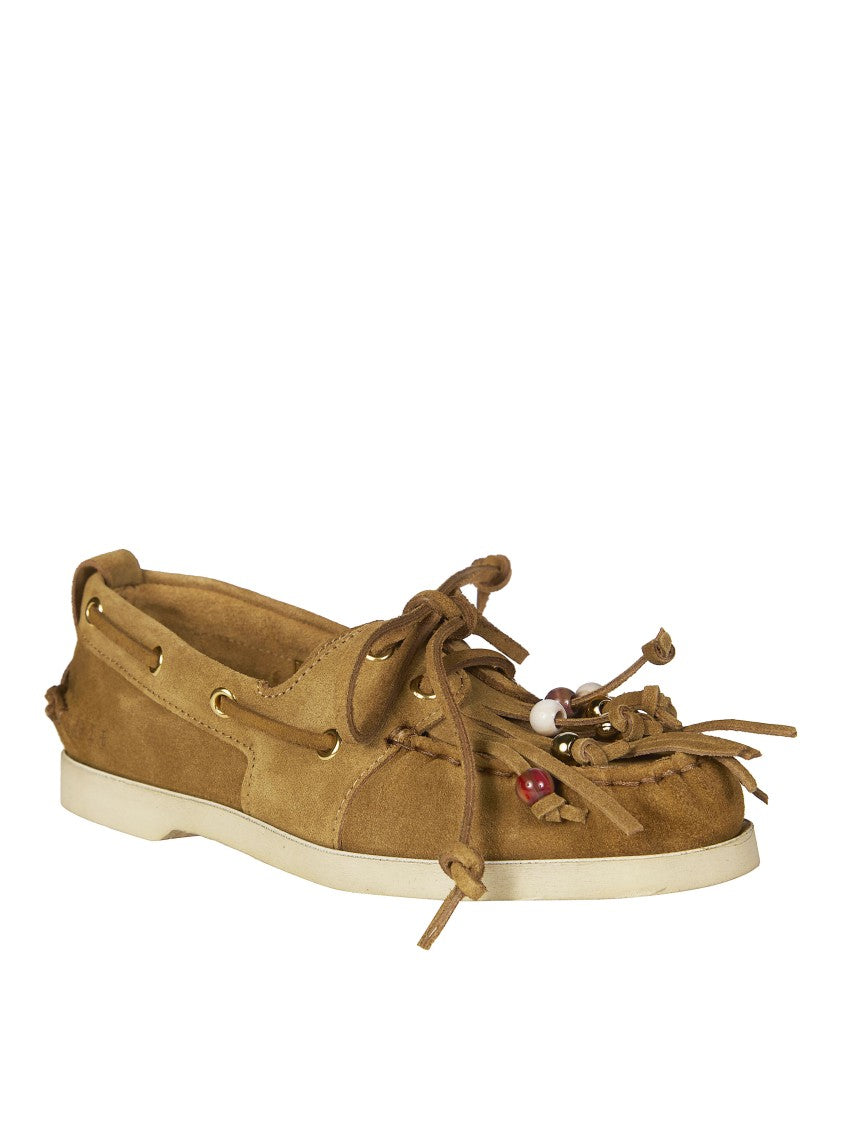 Golden Goose Brown Suede Fringe Beaded Flats