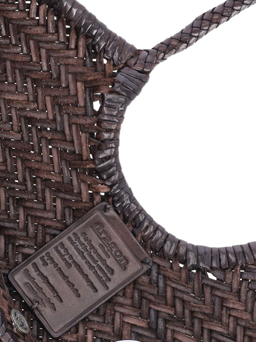 Dragon Diffusion Woven Rectangular Bag With Round Handles And Artisanal Detail