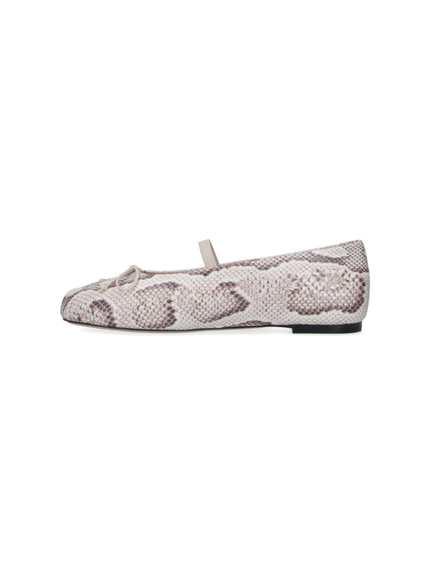 Stuart Weitzman Cream Prima Bow Snake Print Ballerinas