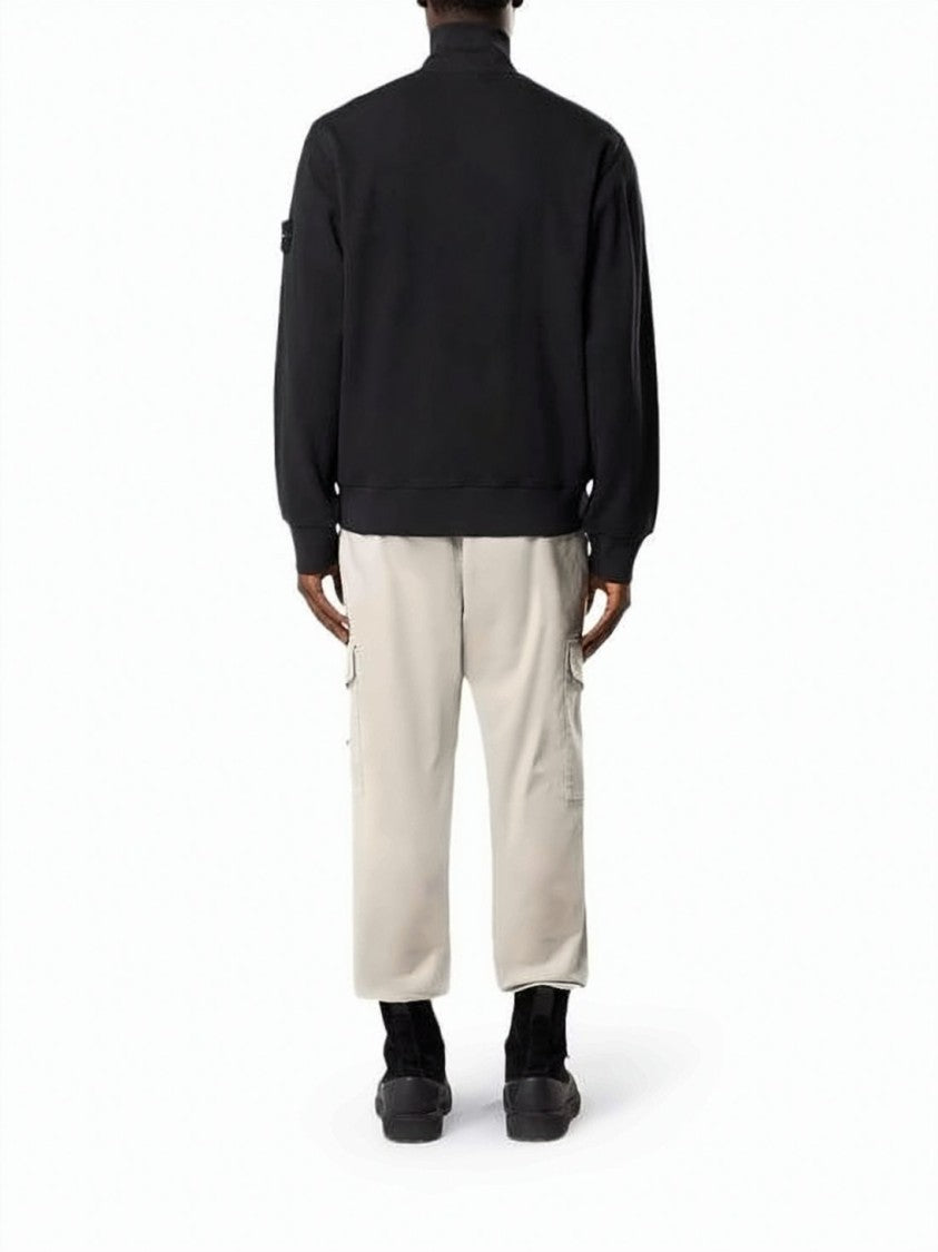 Stone Island Structured Black Cotton Jacket With Stand Collar