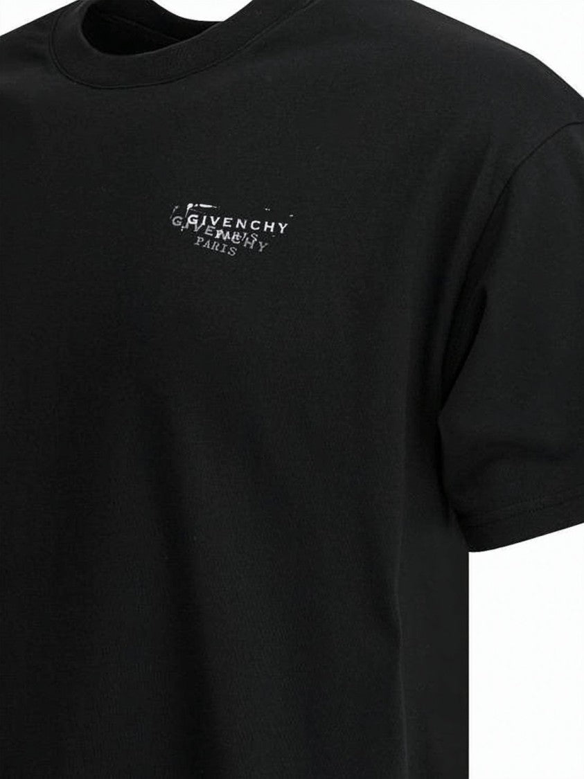 Givenchy Short-Sleeve Black Cotton T-Shirt With Distressed Logo Prints
