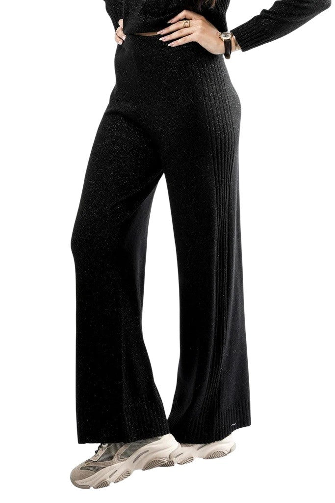 Armani Exchange Wide-Leg Trousers In Soft Melange Knit Fabric