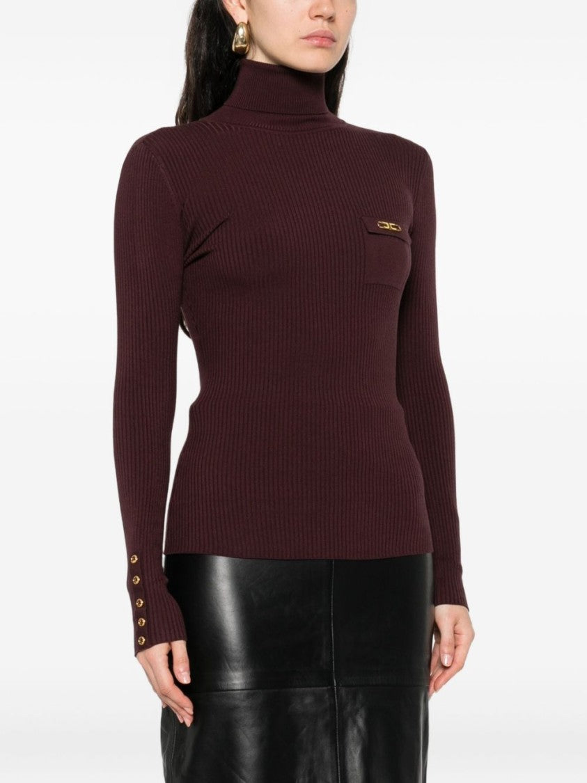 Elisabetta Franchi Bordeaux Fitted Sweater With Ribbed Texture